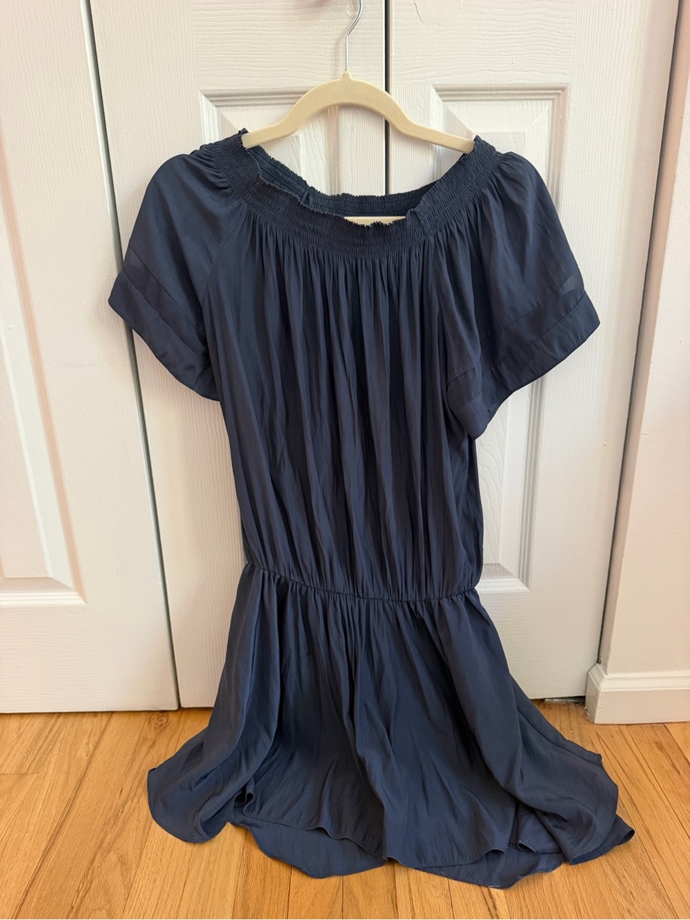 Ramy Brook Navy Smocked-Neck Mini Dress